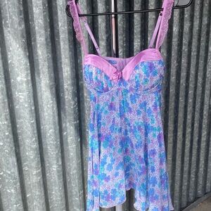 Y2K Purple Floral Babydoll Dress Size Medium